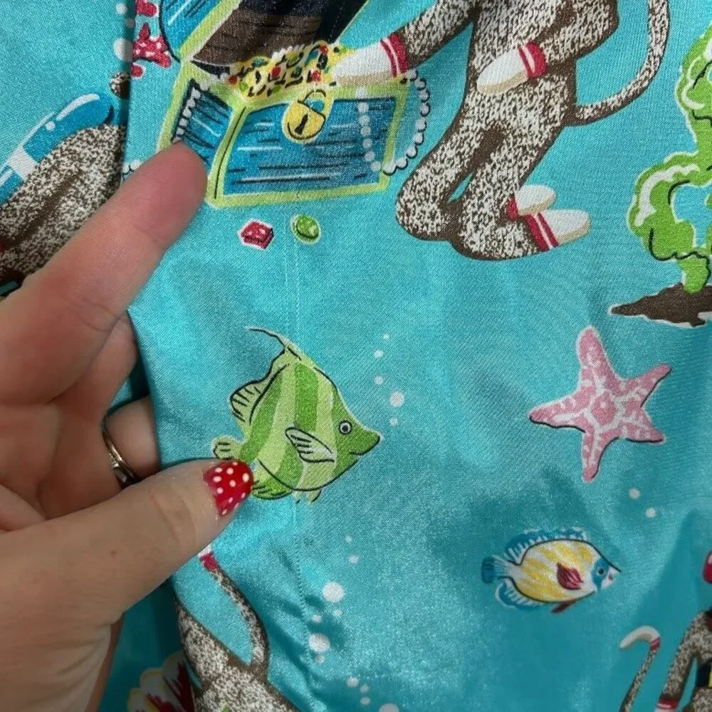 NICK & NORA Nightgown Dress Girls L 12 Blue Satin Slip Under The Sea Water